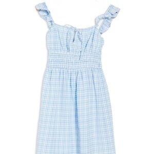 Wayf Light Blue and White Checkered Mini Dress